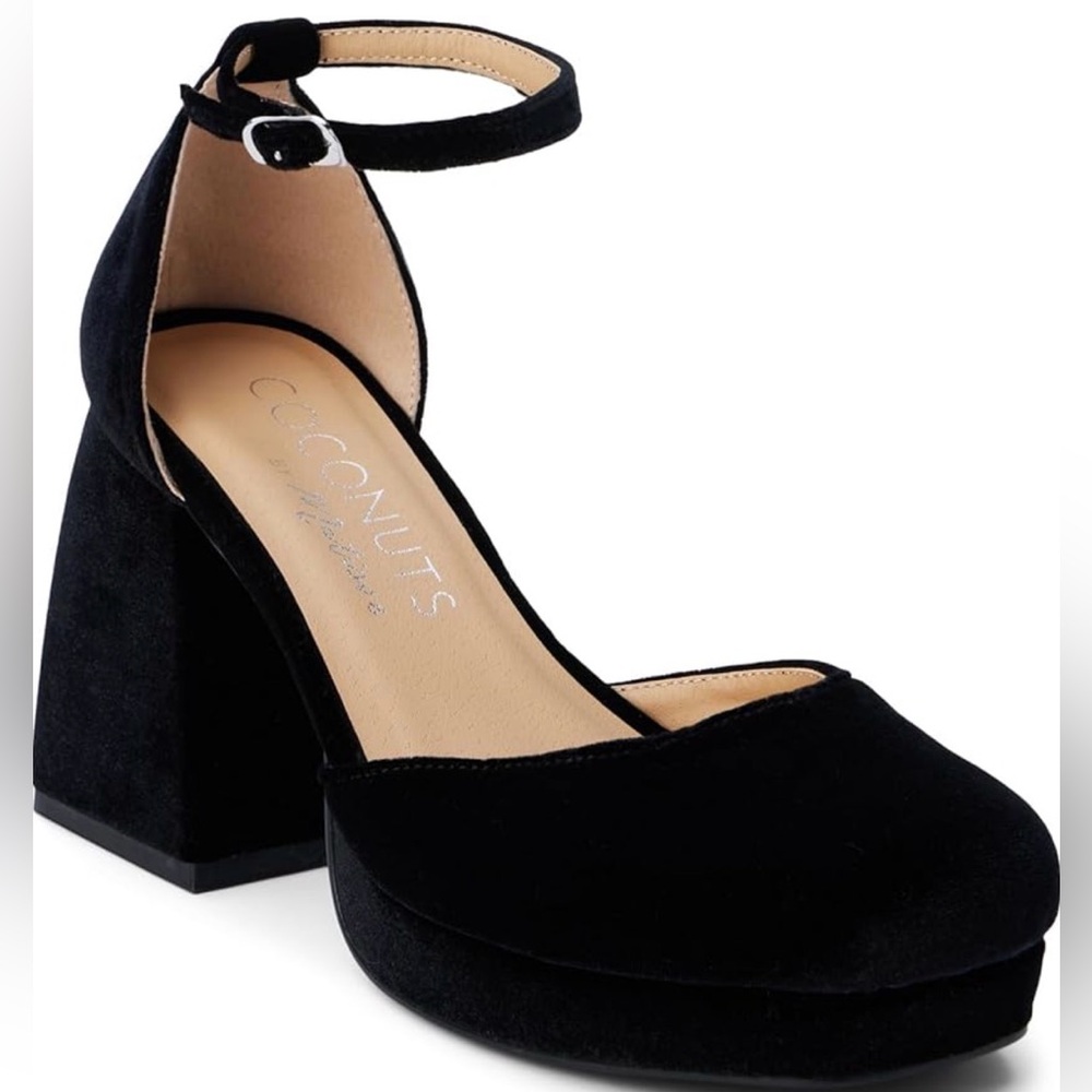 Coconuts by Matisse Black Velvet Platform Block Heel with Ankle Strap
